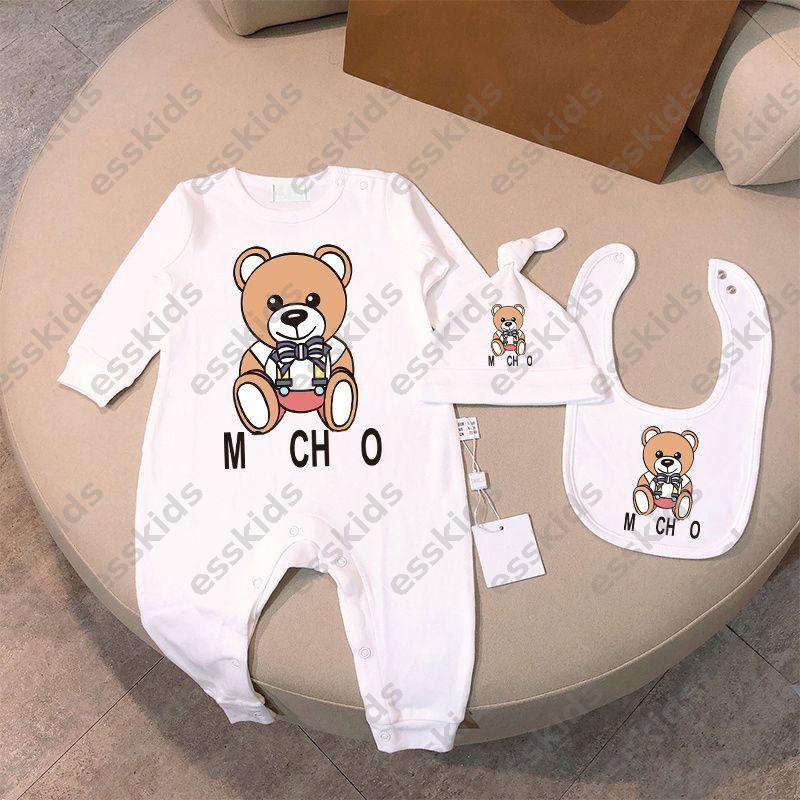Newborn Rompers Baby Jumpsuits Bibs Hat 3pcs Kids Designer Clothes New Born Onesies Luxury Body Suits Toddler Boy Girls Romper Babies Bodysuit Infant DPD2509192