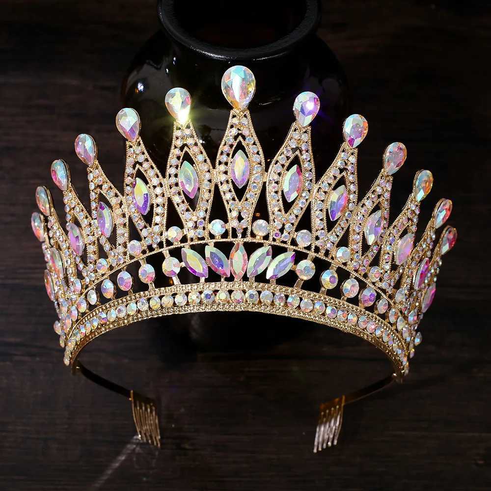 KMVEXO Baroque Queen Large Crystal AB Tiaras Crowns For Bridal Women Girls Wedding Diadem Comb Princess Party Hair Dress Jewelry L250928BLVR