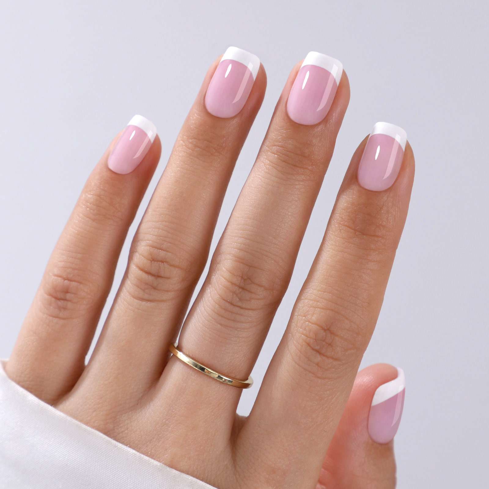 32piece mediumsized square white french fullcover false nail set short coffinshaped presson nails