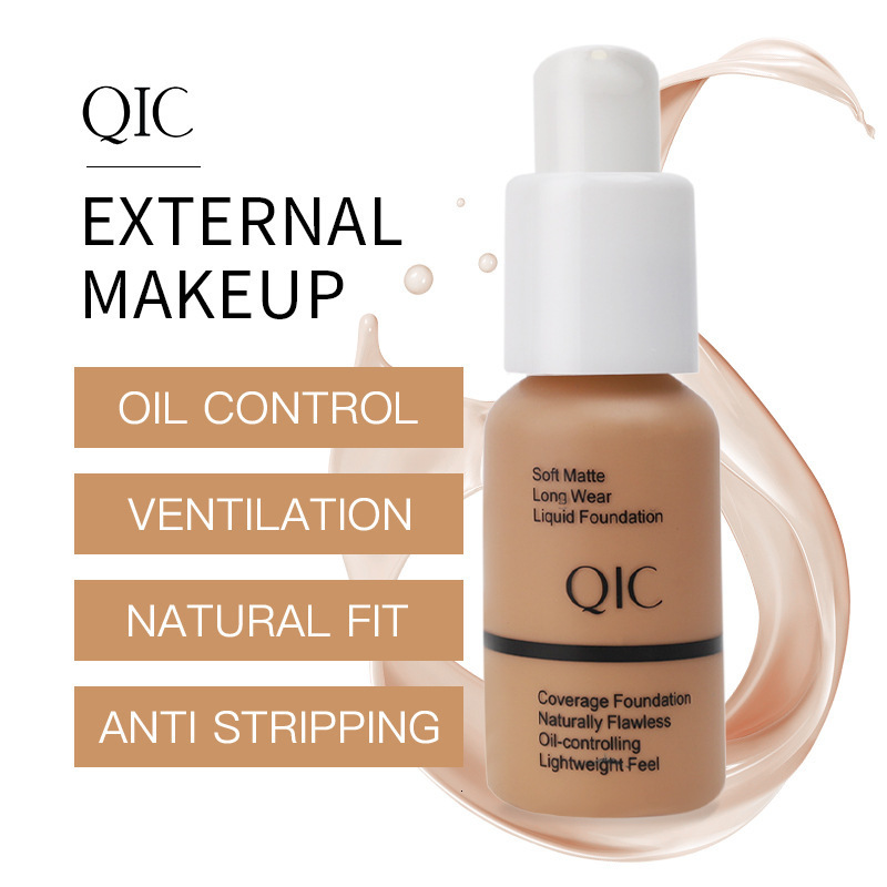 QIC Liquid Foundation Beauty Concealer Waterproof Invisible Pore Liquid Foundation Brighten Waterproof Full Coverage Professional Matte Base Make Up 2