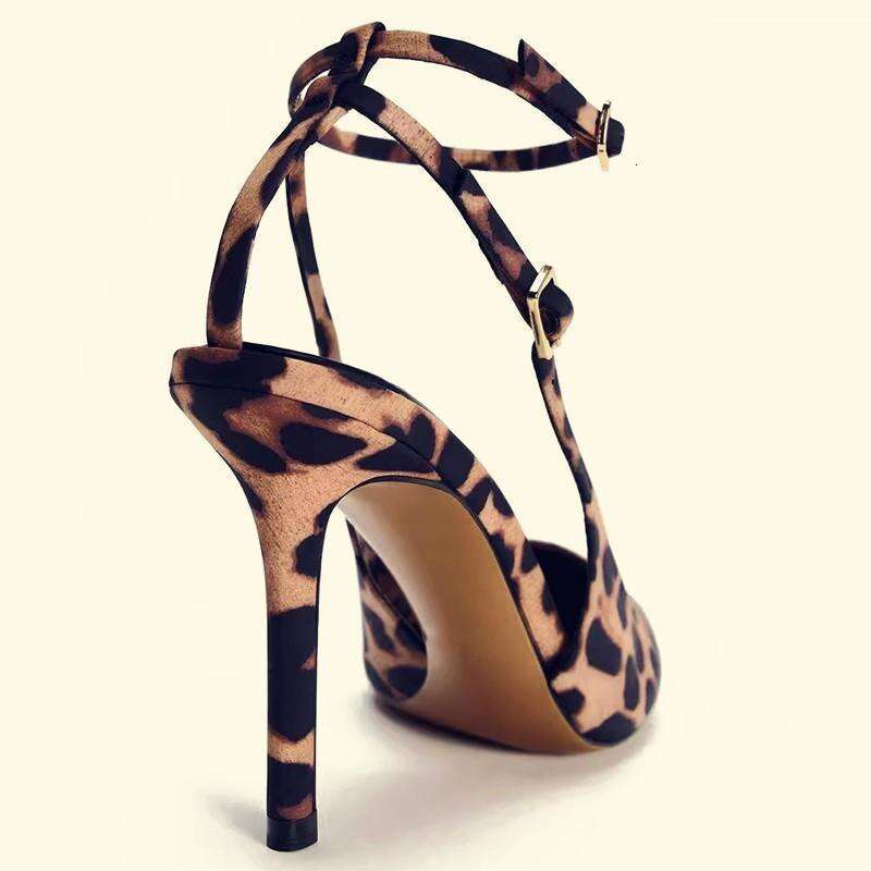 34-43 Plus Size Leopard Print High heels heelegant Professional Closed Back Strap Mules 2025 Spring Designer Shoe New Pointed Toe Stiletto Sandals