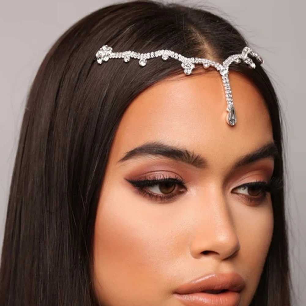 Stonefans Bling Indian Pendant Forehead Chain Jewelry Tiara Headpiece Bridal Head Hair Wedding Crystal Headwear cessories Gift L250928RDUW