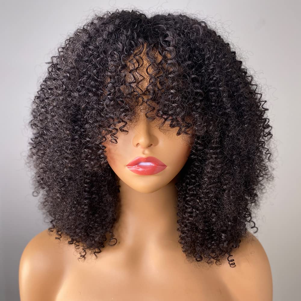 4C Afro Kinky Curly Pixie Cut Bob Wigs Short Human Hair Fringe Wig With Bangs For Women