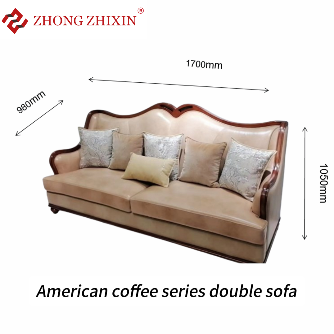 Zhongzhixin Luxury Leather Sofa Designer Coffee Table Set, American Style 3-Seater Sofa with Genuine Leather, Rectangular Table for Living Room, Dark 