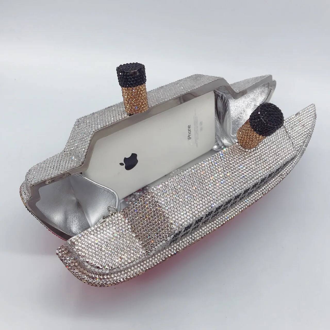 chongsukei New Boat Crystals Clutch Purse RED Blue Women Gems Evening Clutch Bag Wedding Bridal Minaudiere Rhinestones Handbags and Purses