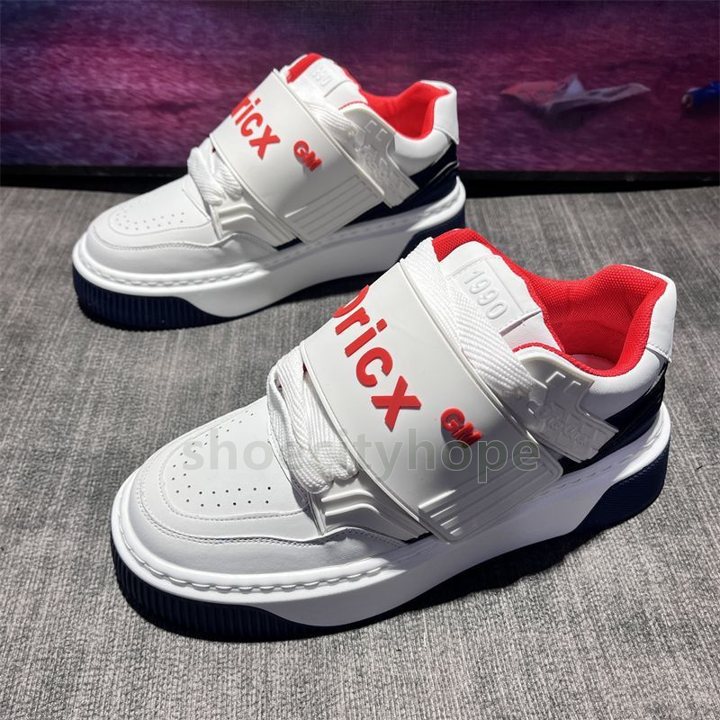 designer shoes white leather platform sneakers easy-on velcro closure versatile trainers casual breathable non-slip mens shoes size 39-44