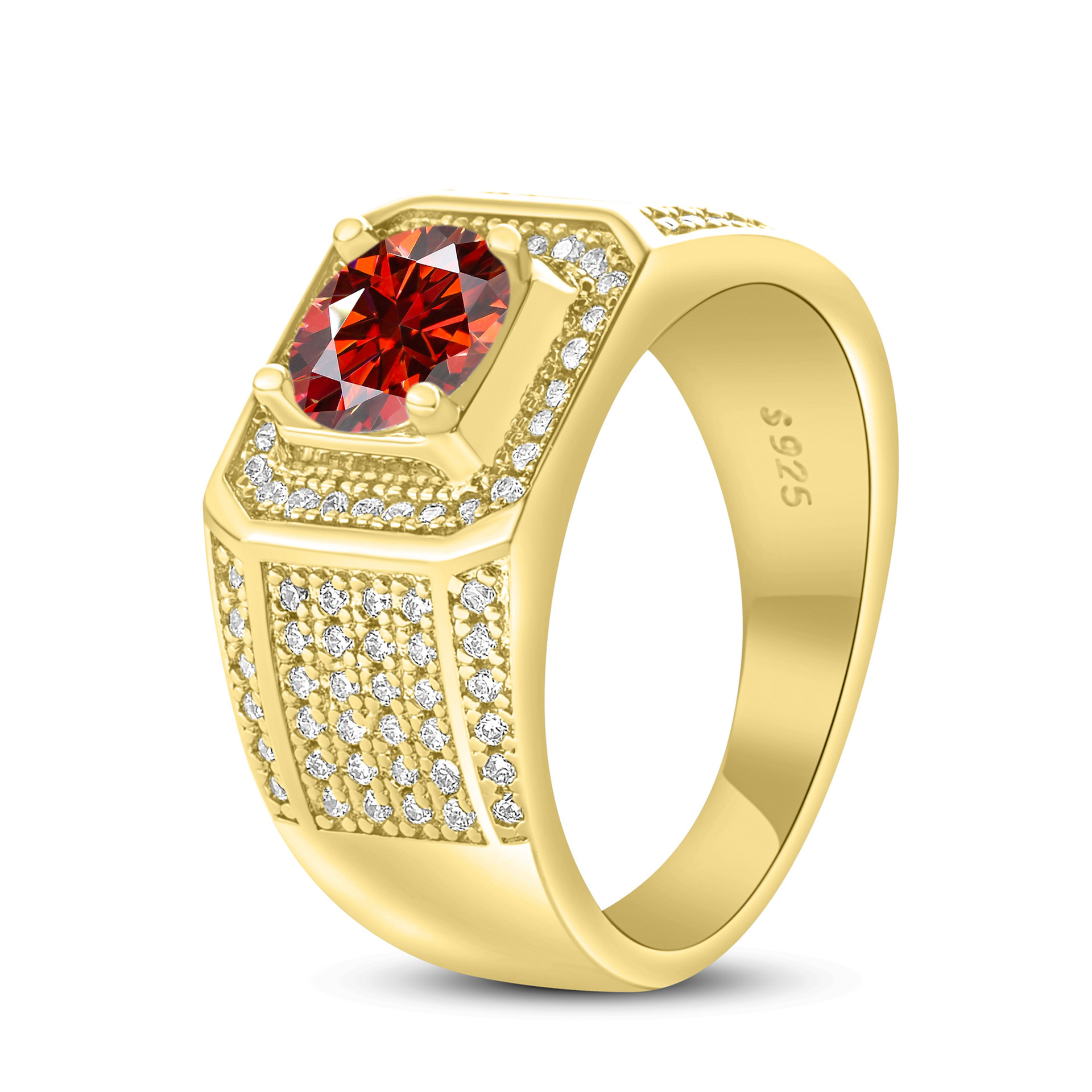 Gold ring Fashion Jewelry Moissanite ring 925 Sterling Silver Large Men's Ring 1 CT Moissanite Domineering Men's Ring Gold Plated Elegant Gi