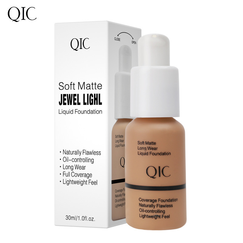 QIC Liquid Foundation Beauty Concealer Waterproof Invisible Pore Liquid Foundation Brighten Waterproof Full Coverage Professional Matte Base Make Up 2