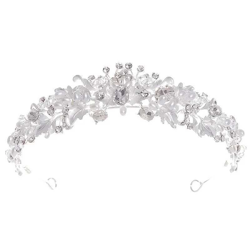 Silver Color Pearl Crystal Crown Headband Flower Rhinestone Gold Tiara Diadem Party Women Bride Wedding Hair cessories Jewelry L250928BNGS