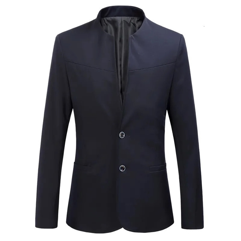 Spring Mens Stand Collar Casual Suit Jackets Youth Fashion Solid Color Stitching Two Button Blazer Coats 240124