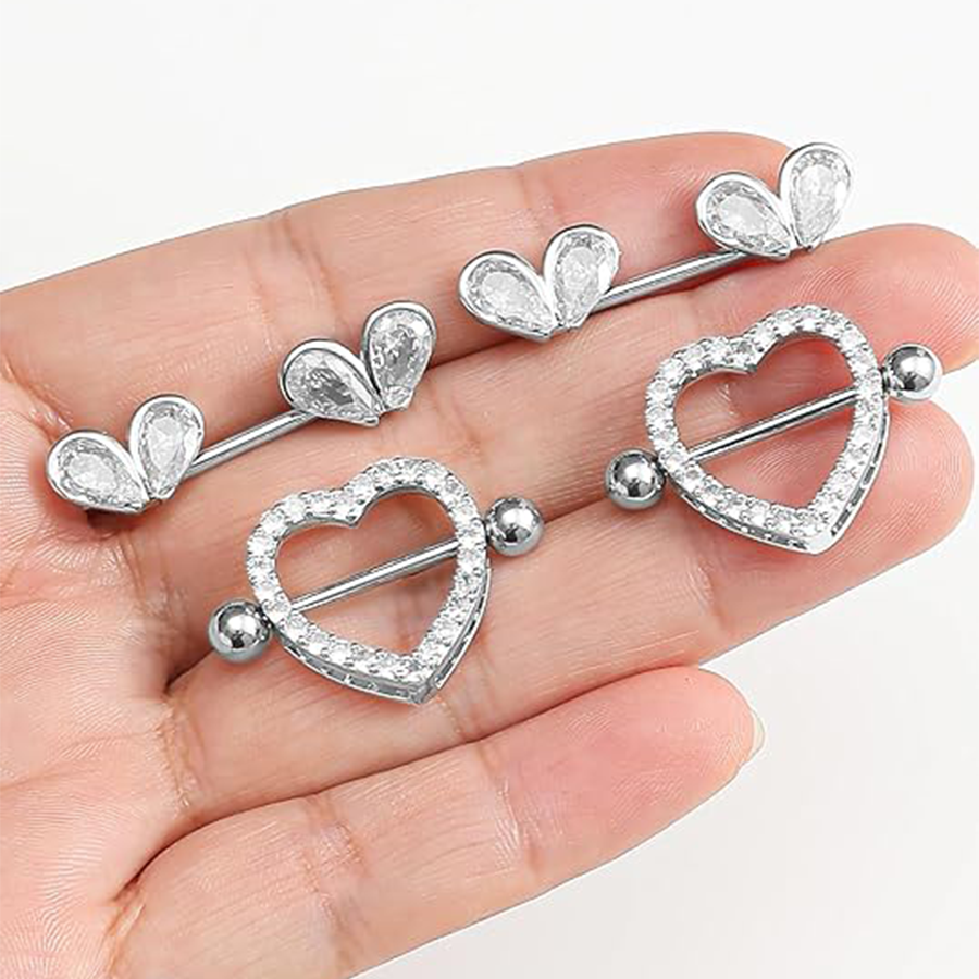 7 Pairs Nipple Rings for Women 14G Stainless Steel White CZ Heart Devil Ball Straight Barbell Nipple Bars Tongue Rings Set Nipplerings Piercing Jewelr