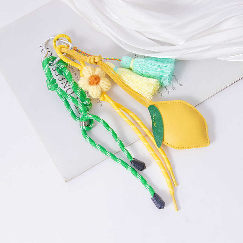 Pu Leather Lemon Fruit Pendant Keychain Creative Small Woven Minimalist Bag Pendant H250928