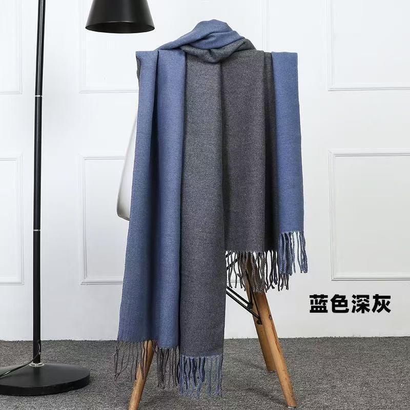 T1893 Solid Color Cashmere Scarf, Thickened and Warm for Winter, Double-Sided Wrap