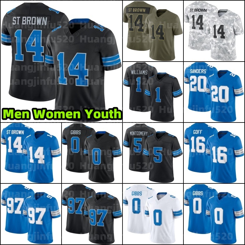 0 Jahmyr Gibbs Amon-Ra St. Brown Football Jersey Sam LaPorta Barry Sanders Jared Goff Jameson Williams Brian Branch Penei Sewell Bates Isaac TeSlaa Jack Campbell