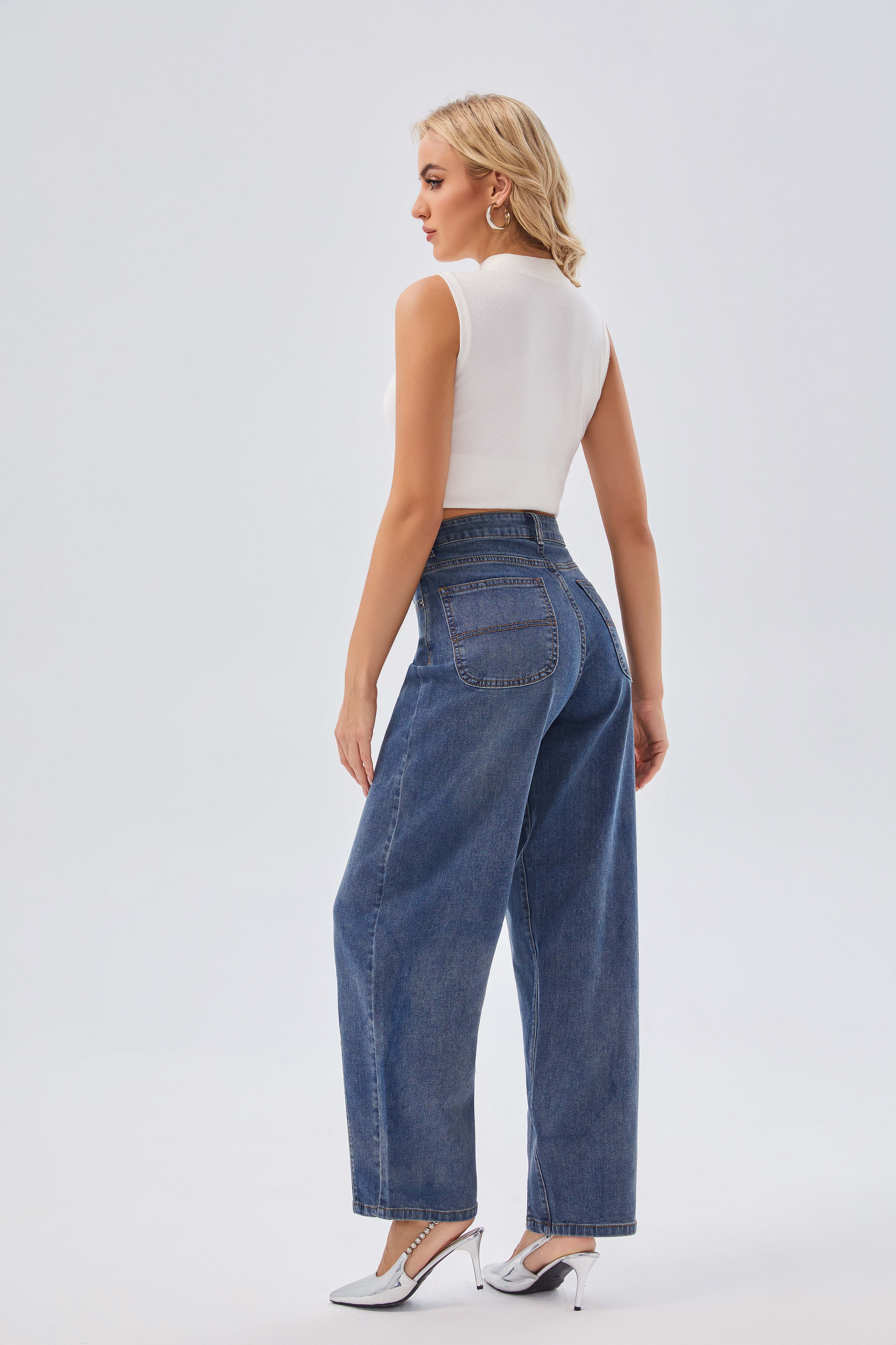 Women's Jeans Women's High-Waisted Wide-Leg Denim Jeans - Stretch Cotton Casual Long Pants, All-Season Stylish Trousers for Daily & Weekend 