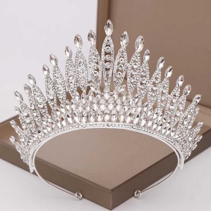 Trendy Silver Color Rhinestone Crystal Queen Big Crown Bridal Wedding Tiara Women Beauty pageant Bridal Hair cessories Jewelry L250928LBDR