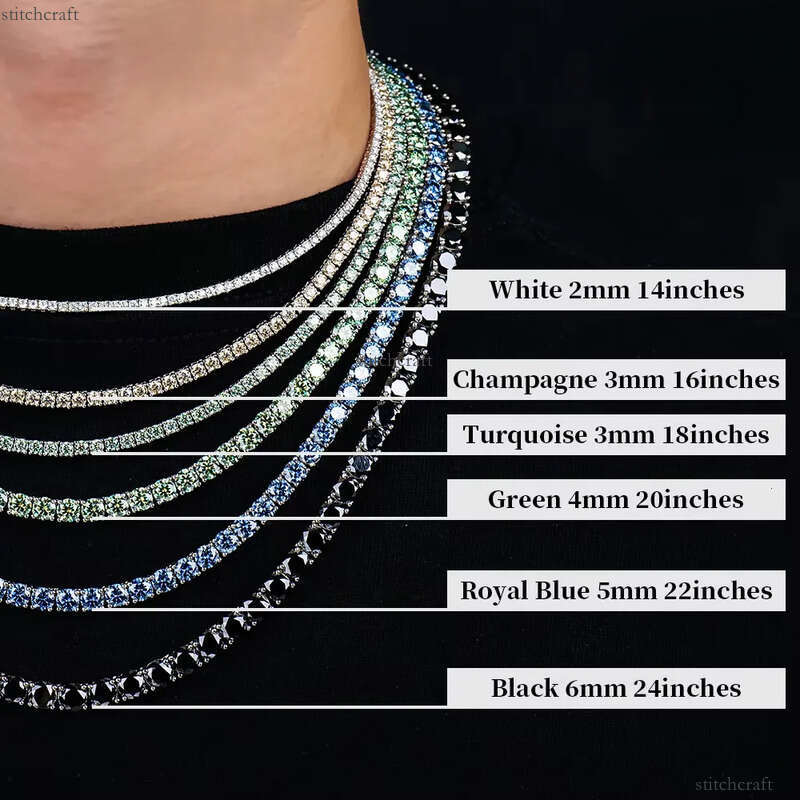 Hip Hop Women Men White champagne Black Blue Green Colored Vvs Ice Out Gra Dia Moissanite Jewelry Tennis Necklace Link Chain