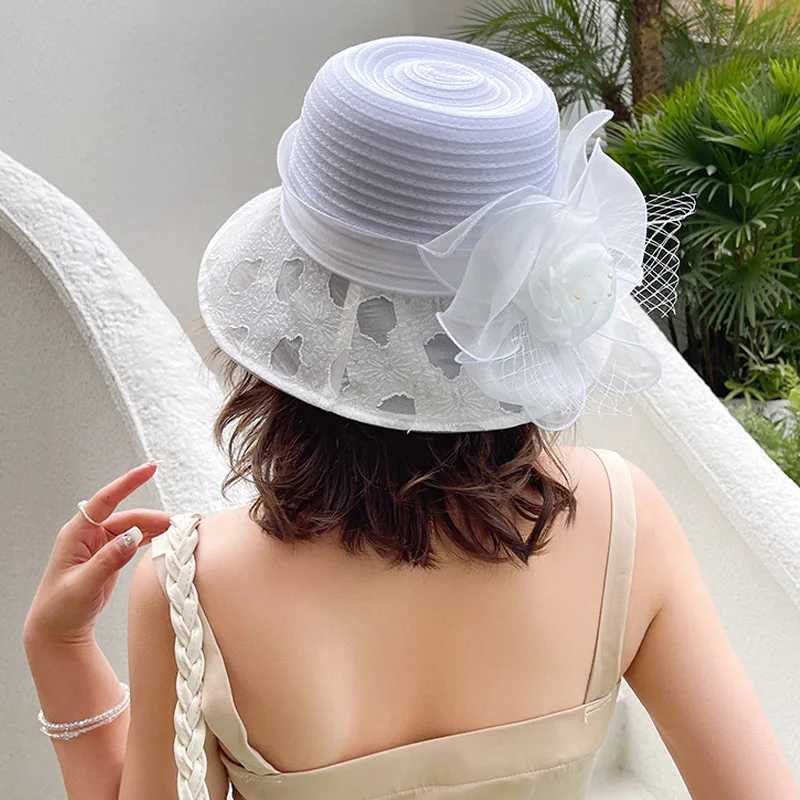 A ladys top hat with an elegant le flower bow is suitable for wedding tea party dance dinner sun protection decoration L250928KUHR