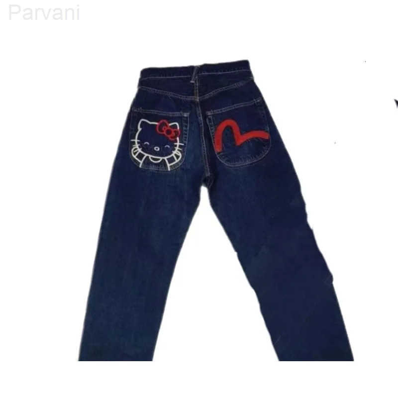 Sanrio Sanrio Hello Kitty Oversized Printed Jeans Anime Y2K Fashion Hiphop Trend High Street Harajuku Style Casual Straight Pant Women L250929