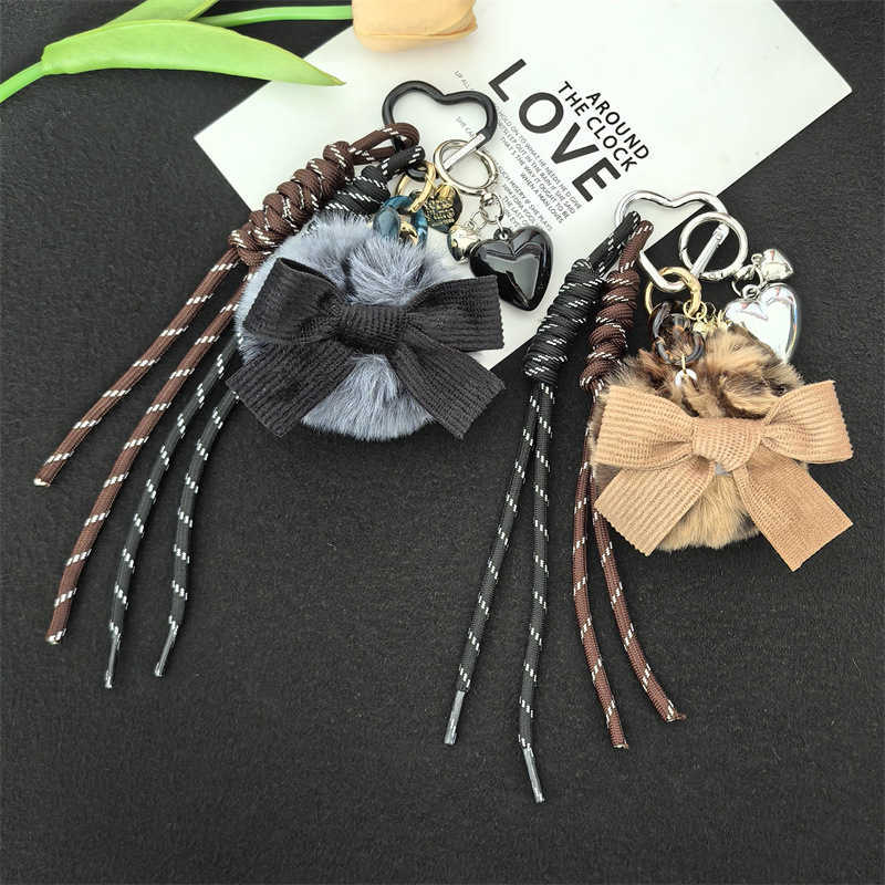 Faux Leopard Print Plush Bow Keychain Bag Pendant Keychain Bag Decoration H250928