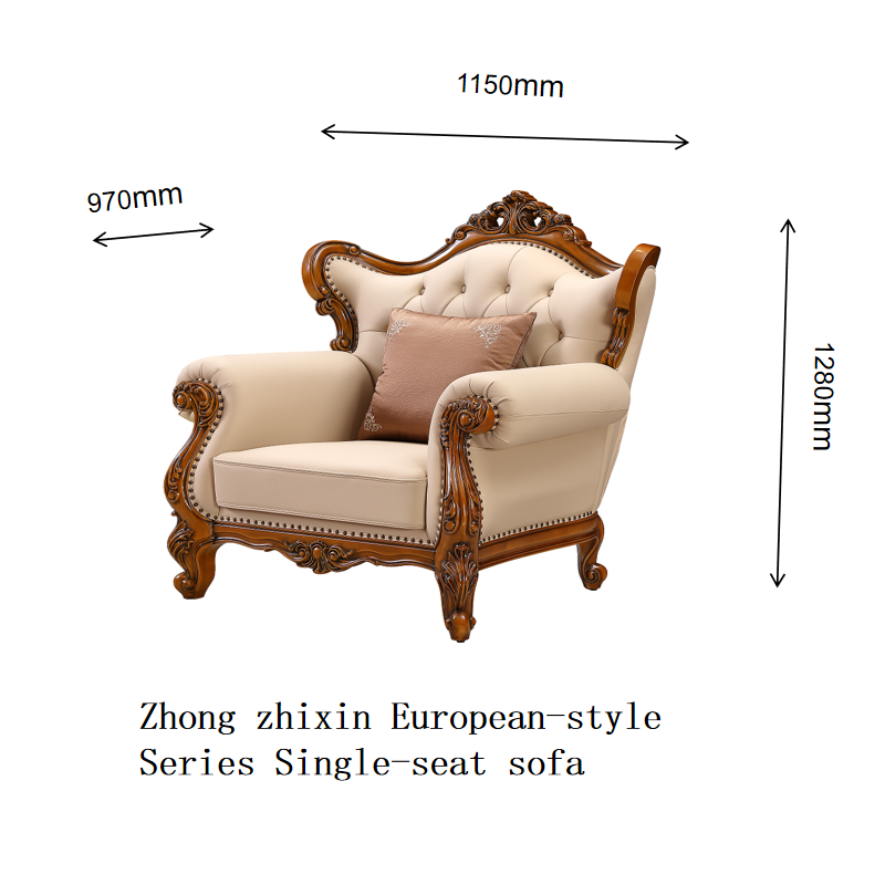 Zhong zhixin European-style Series Solid wood and genuine leather large sofa crafted with care by Danish designers