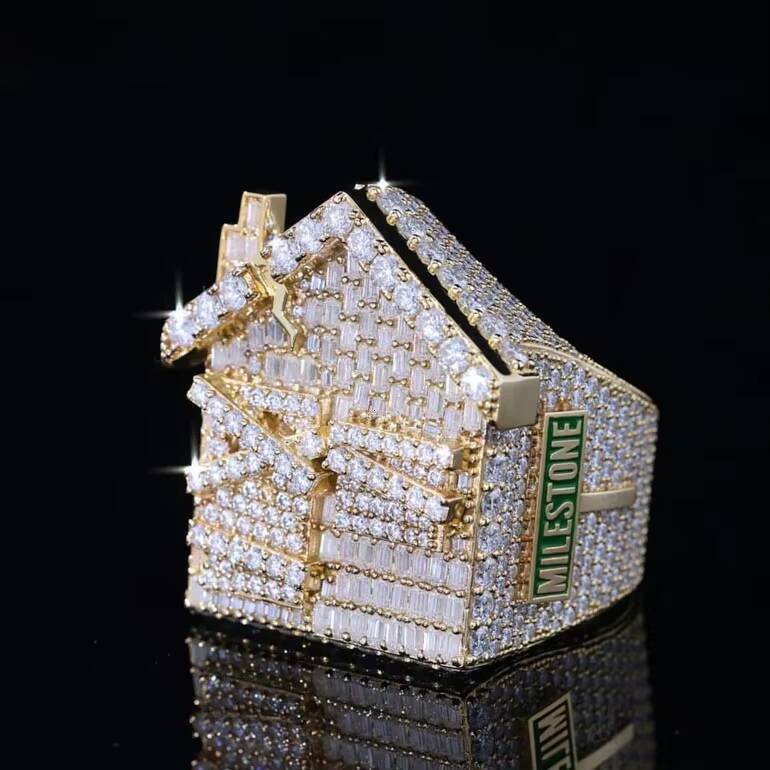 Luxury Custom Hip Hop Moissanite Ring Vvs Diamond Baguette Trap House Shape Bling Iced Out Championship Ring for Men