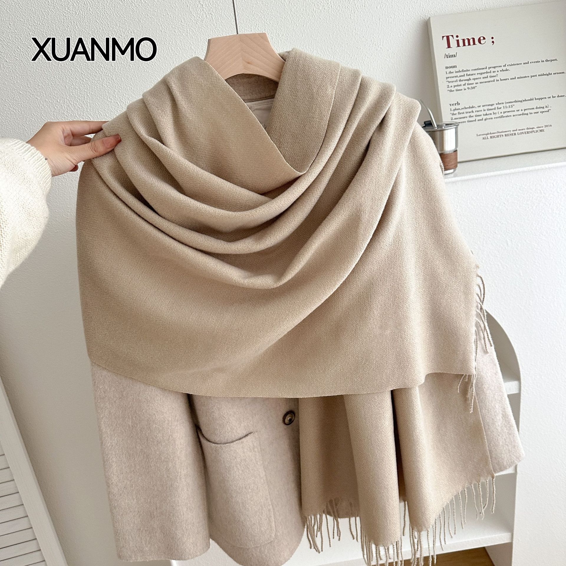 K2009 Thickened skin-friendly autumn and winter imitation cashmere scarf shawl large size tassel design unisex neckband
