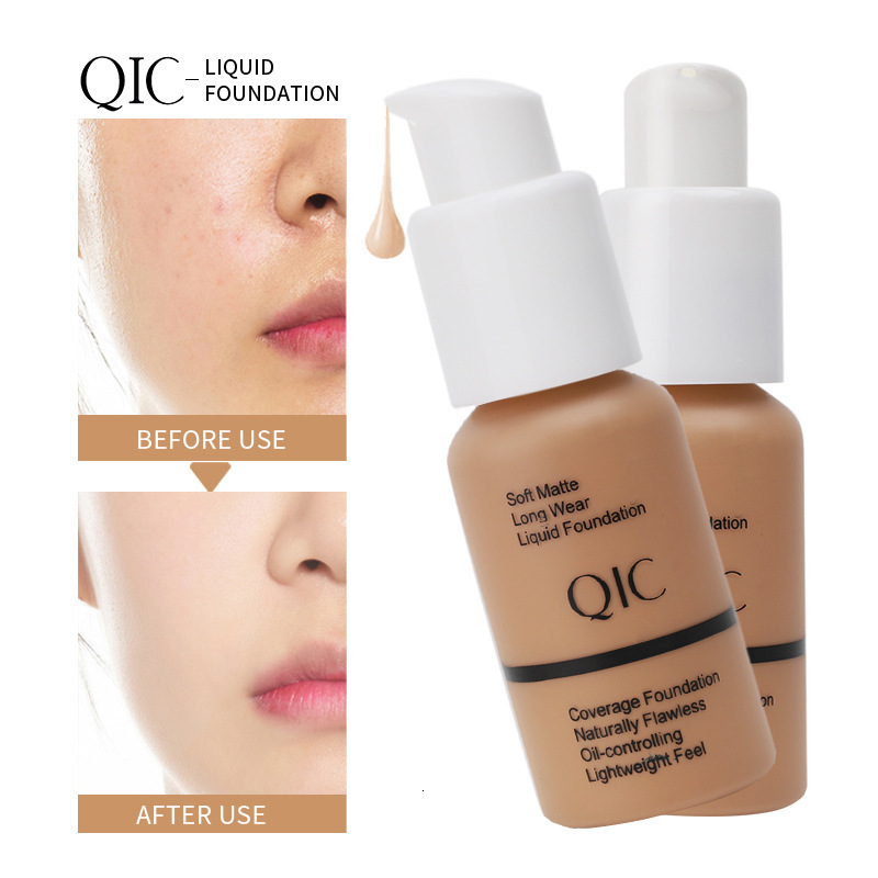 QIC Liquid Foundation Beauty Concealer Waterproof Invisible Pore Liquid Foundation Brighten Waterproof Full Coverage Professional Matte Base Make Up 2