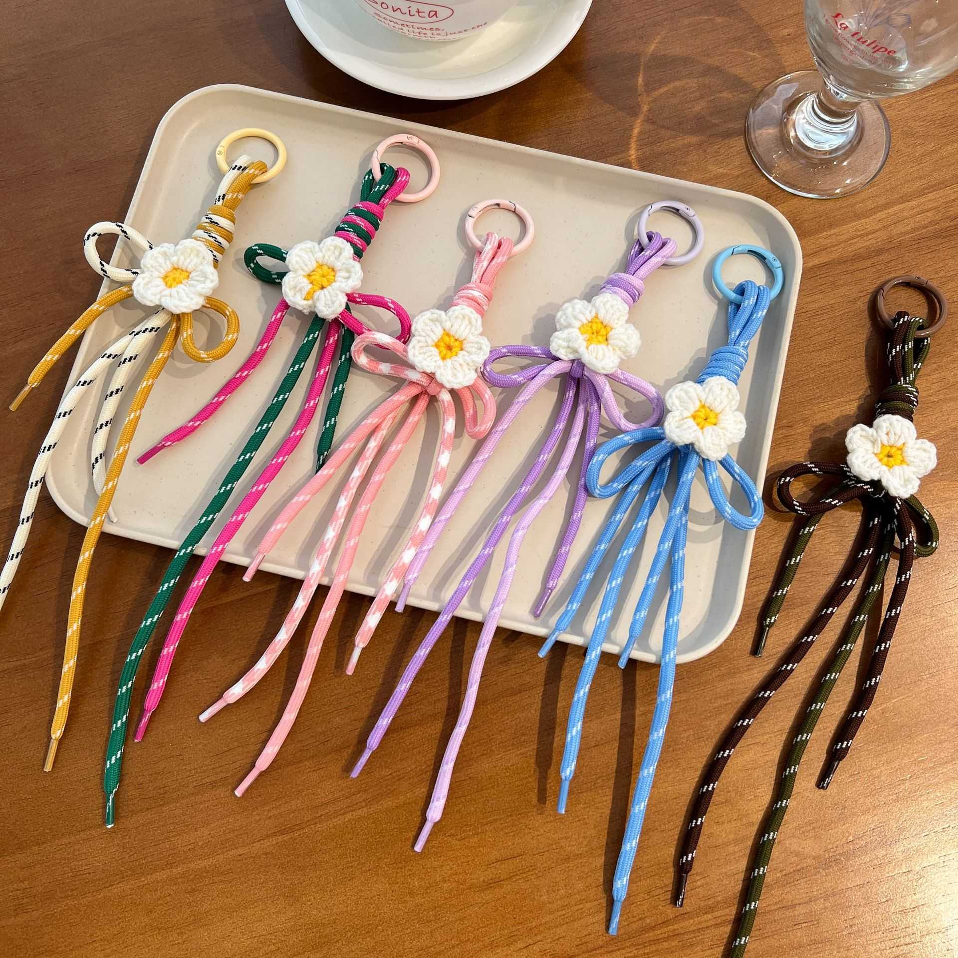 Ethnic Simple Handwoven White Small Bow Keychain Pendant Bag Accessories Shoelace H250928