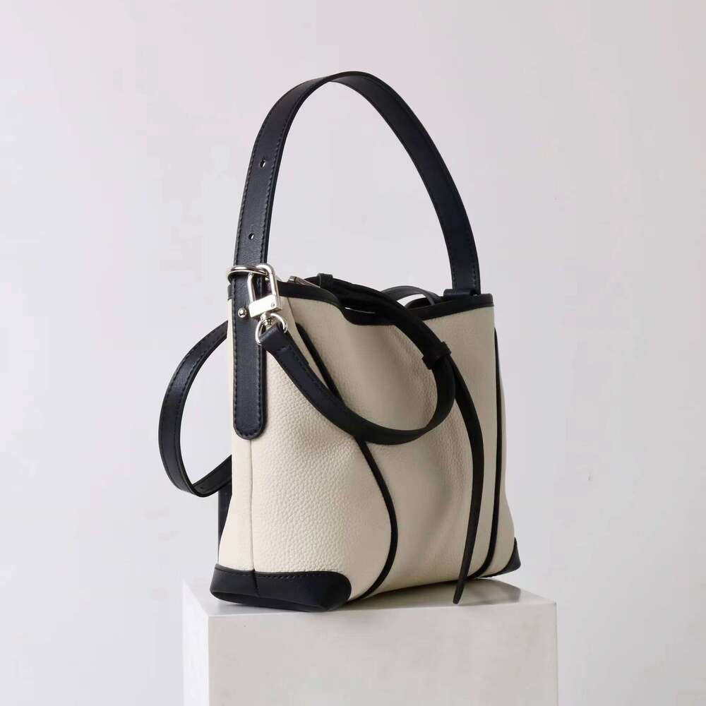 Luxury bag genuine leather handbag first layer soft cowhide bucket versatile simple shoulder contrasting color messenger