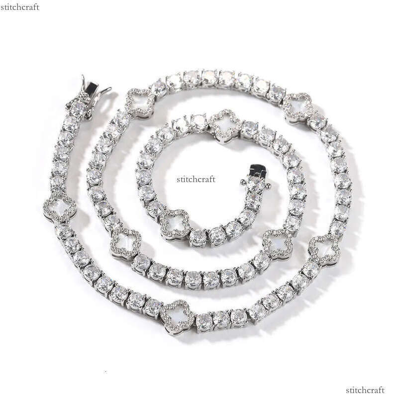 Bracelet Chain Jewelry Set Hip Hop Iced Out Four-leaf clover dia studded tennis necklace women's exquisite high-grade clavicular chain accessorie