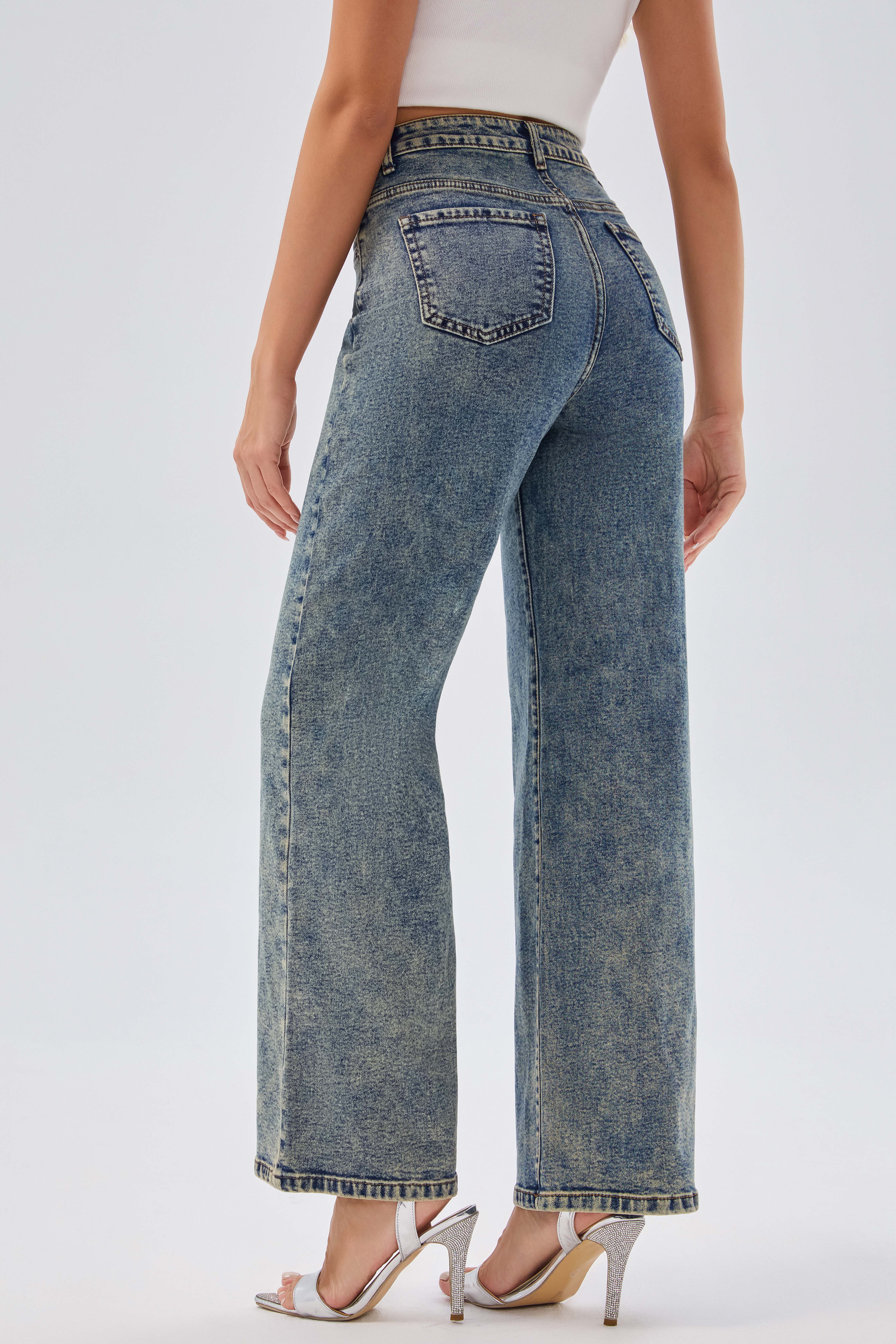 Women's Jeans Women's High - Waisted Wide - Leg Denim Floor - Length Pants, Stylish Casual Jeans for All Seasons