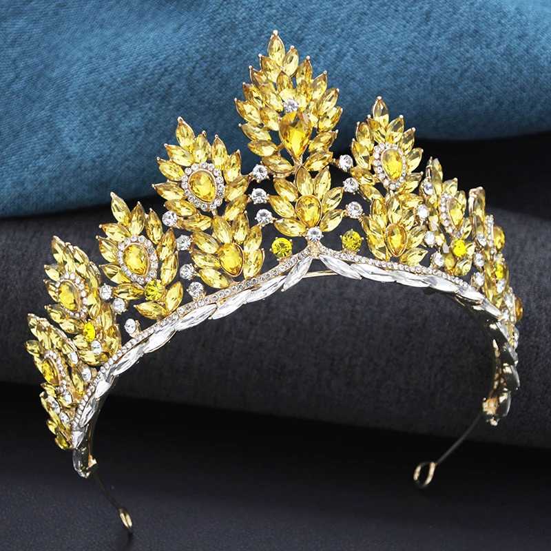 Baroque Yellow Crystal Tiaras for Women Bride Diadem Wedding Crown Bridal Hair Jewelry Party Dress Head cessories L250928C2OL