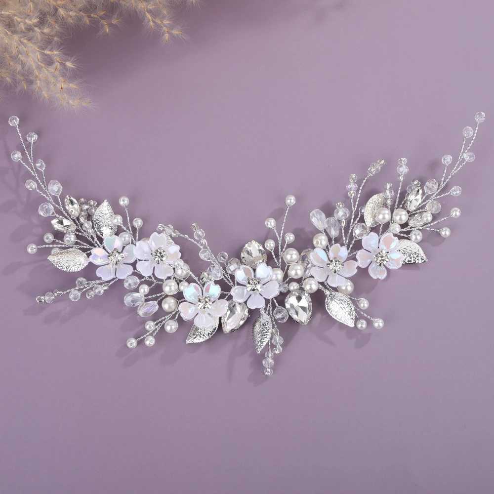Silver Flower Wedding Headband for Women Headpiece Bridal Pearl Crystal Hair cessories Handmade Rhinestone Party Headdress L250928ODCG