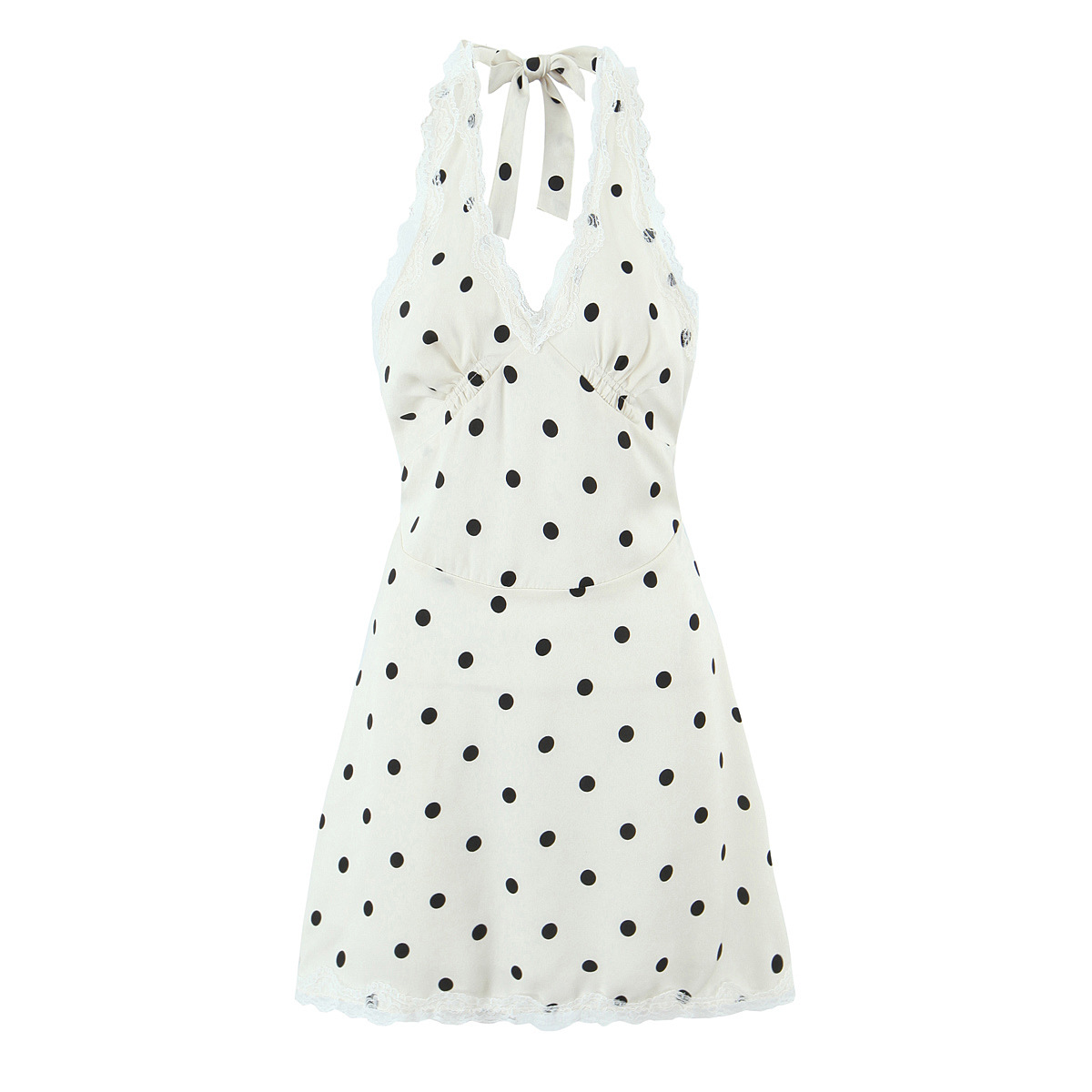 GC147 Summer Fashion Women's Polka Dot Printed Halter Collar Open Back Sleeveless Waist Mini Dress