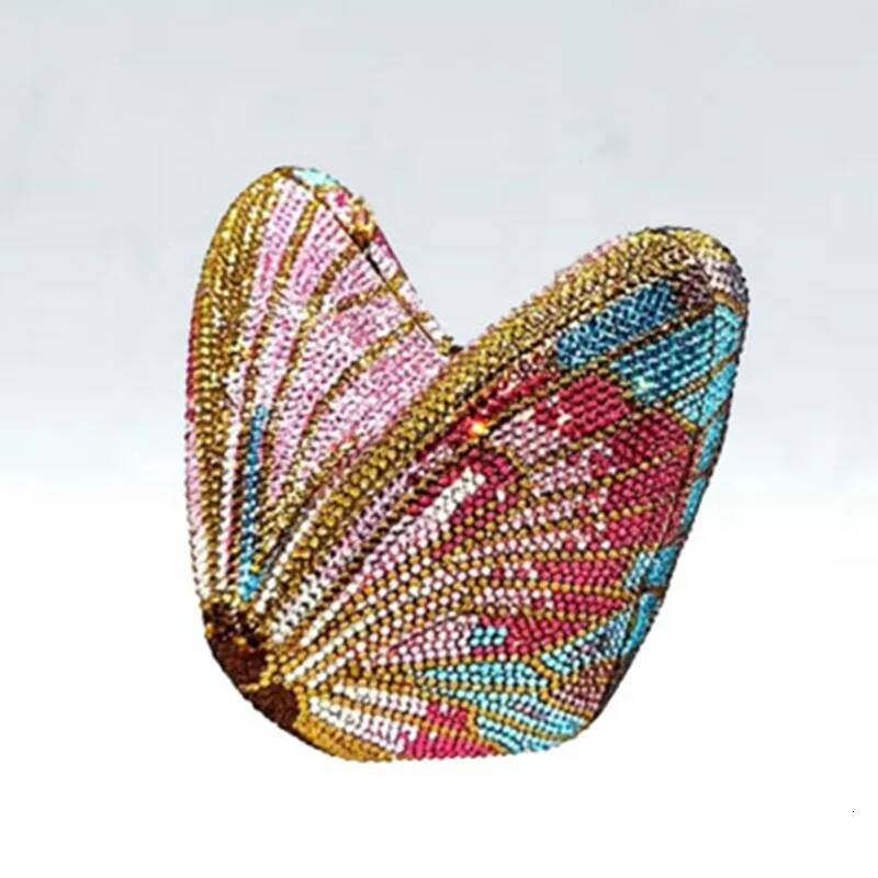 chongsukei Purple Butterfly Evening Bag Women LuxuryBranded Wedding Bridal Handbag Gold Rhinestone Party Purses Silver Chain Clutch