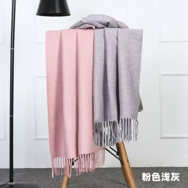 T1893 Solid Color Cashmere Scarf, Thickened and Warm for Winter, Double-Sided Wrap