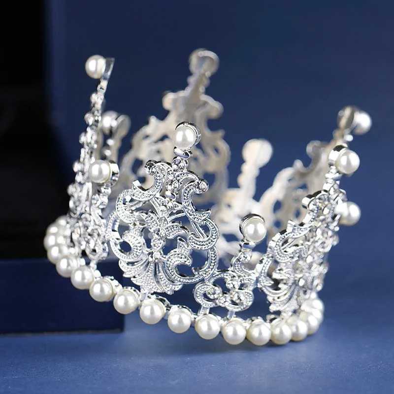 Round Silver Crown Wedding Birthday Party Hair Jewelry Diadem Headpiece Color Pearl Little Kids Tiaras Girls cessories SL L25092838WY
