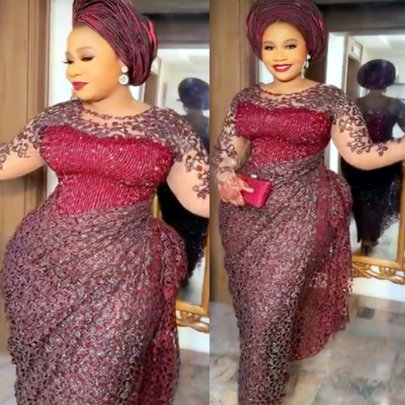 Burgundy Sheath Aso Ebi Prom Dresses 2025 Beaded Lace Sheer Neck Evening Formal Party Second Birthday Engagement Gowns Plus Size Dress For Special Occ