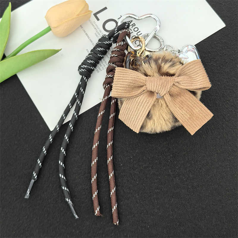 Faux Leopard Print Plush Bow Keychain Bag Pendant Keychain Bag Decoration H250928