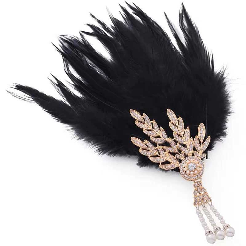 1920s Flapper Headband Vintage Bridal Great Gatsby Roaring Party Headpiece Feather Headband Costume Props Beaded Hair cessorie L25092815Y7