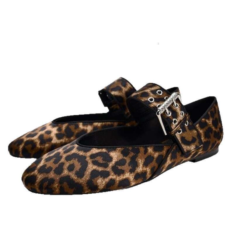 35-42 Plus Size 2025 Spring New Designer Shoe Women's Black Buckle Leopard Print Ballet Style Flat Fashion Versatile Single Shoes