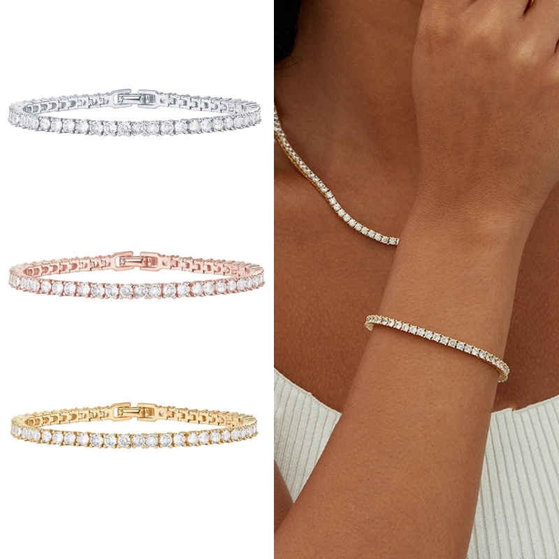 18K gold-plated zirconia classic tennis bracelet for women, size 6.5-7.5 inches diamond block chain checkerboard pattern