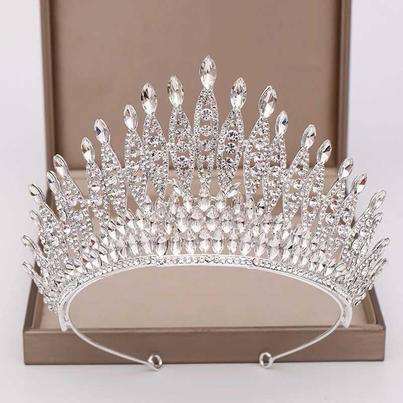 Trendy Silver Color Rhinestone Crystal Queen Big Crown Bridal Wedding Tiara Women Beauty pageant Bridal Hair cessories Jewelry L250928LBDR