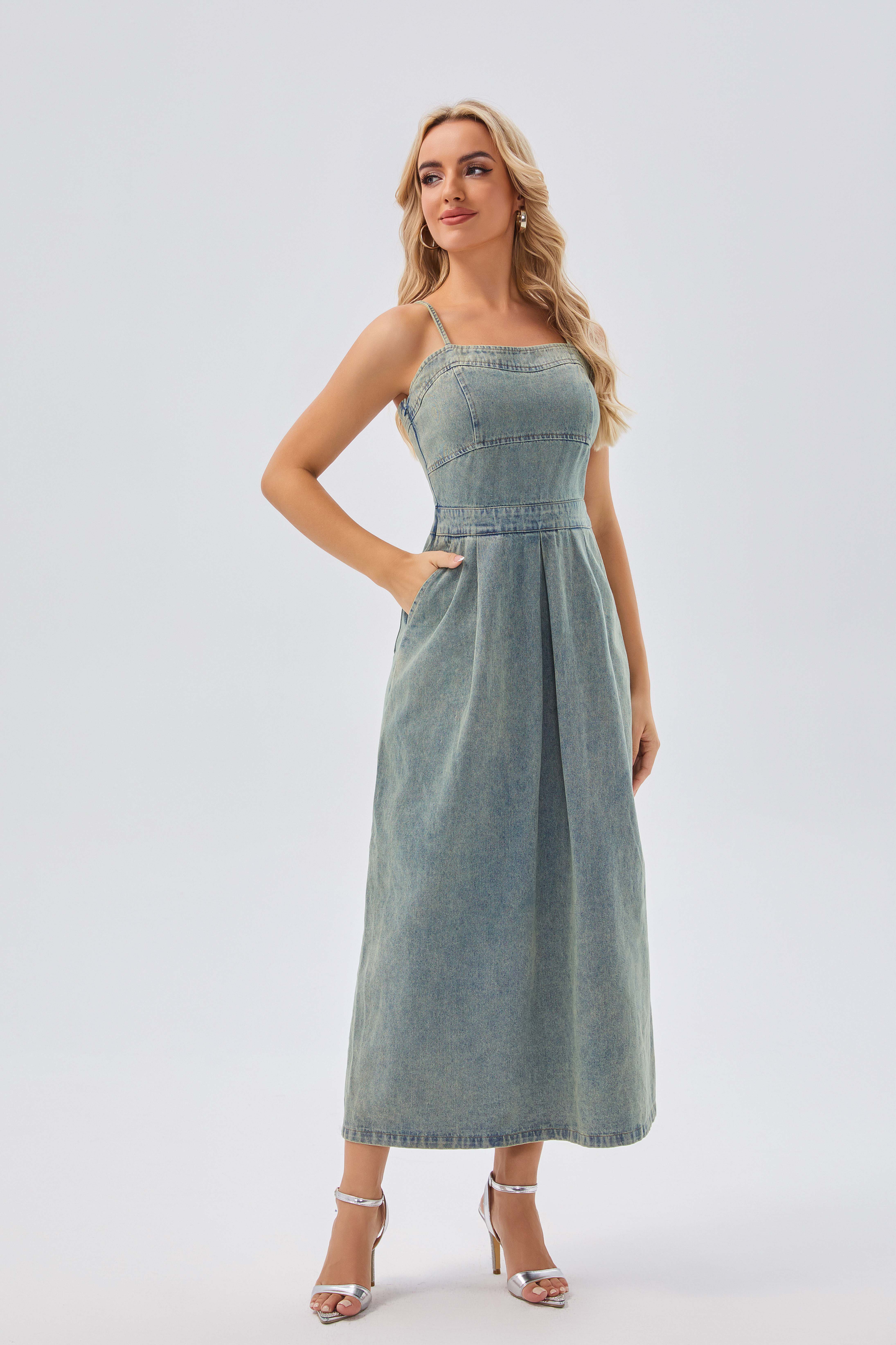 Basic & Casual Dresses Women's Denim Strapless Jumpsuit - Stylish Wide - Leg Overall Dress for Summer and Casual Occasions