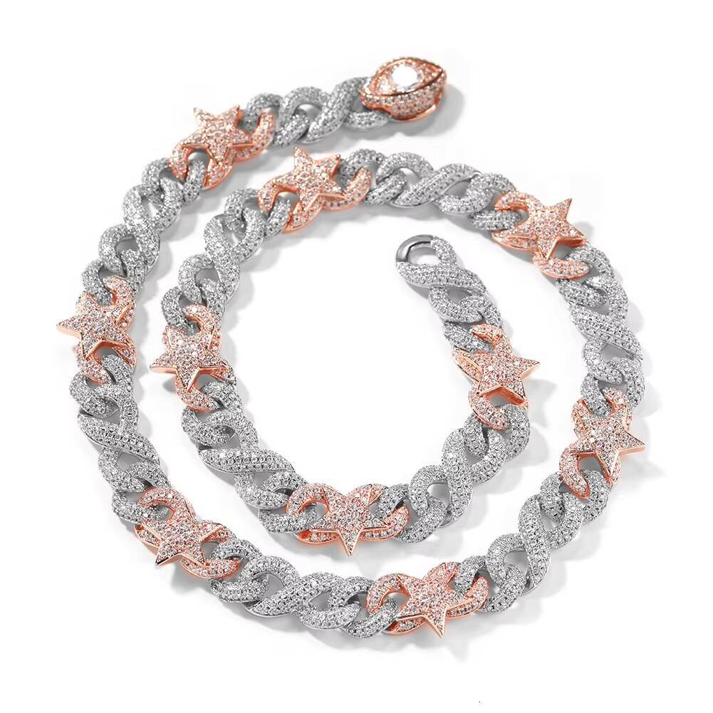 Hot Popular New Design Fashion Girls Moissanite Jewelry Iced Out 925Silver Chain 1016mm Necklace Two Tone with Eye Clasp