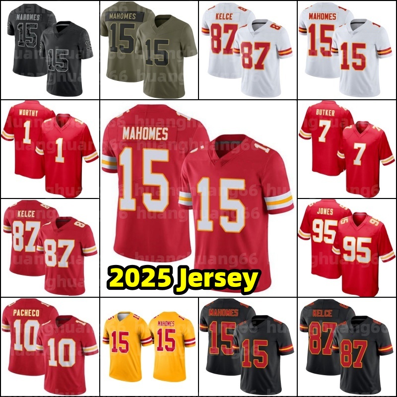 Patrick Mahomes Xavier Worthy Travis Kelce Football Jerseys Rashee Rice Nick Bolton Creed Humphrey Chris Jones Isiah Pacheco Trent McDuffie Harrison Butker Thomas