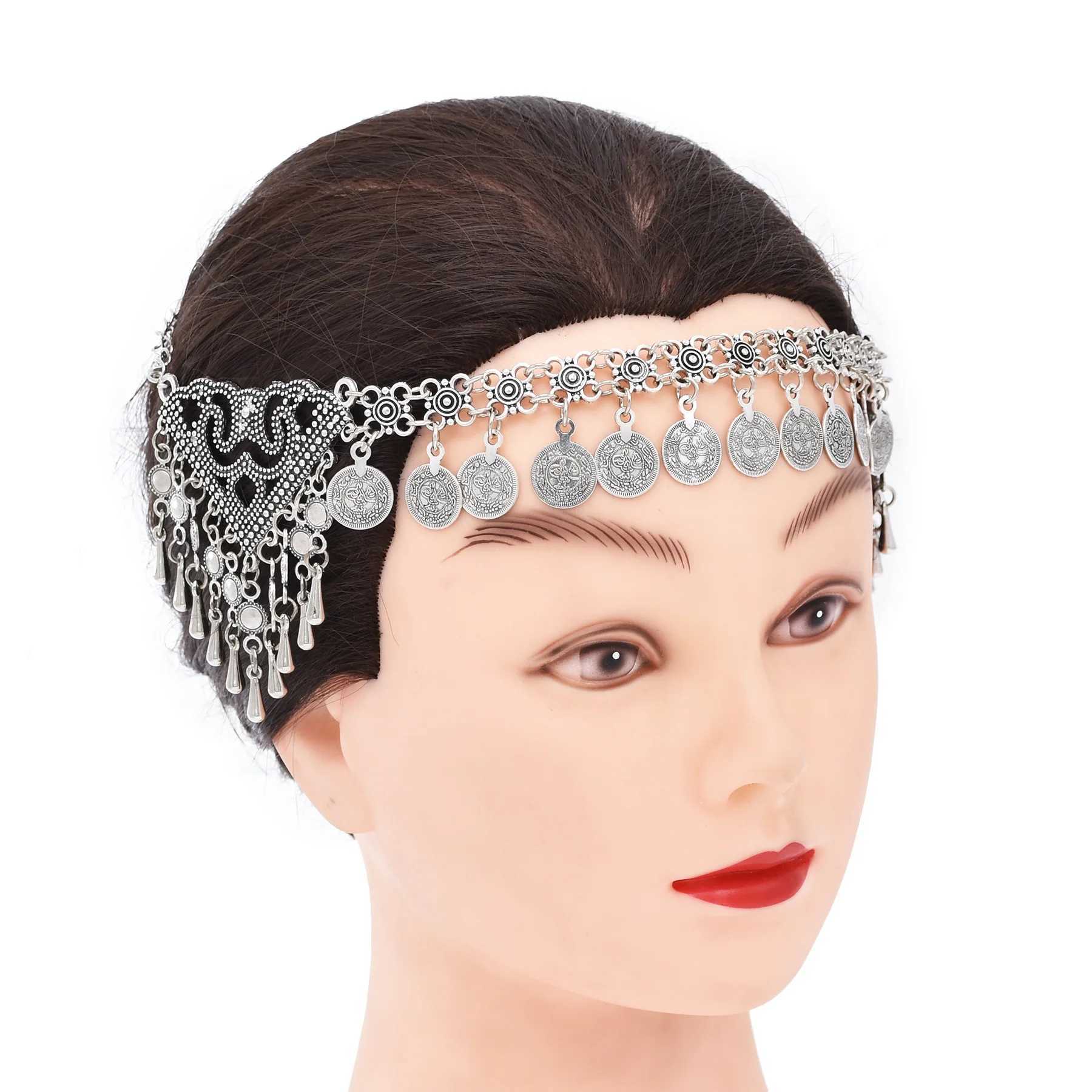 Retro Silvery Alloy Chain Forehead Headpiece For Women Boho Hollow Moon Pendant Ethnic Indian Gypsy Hair cessory Jewelry L250928KNLW