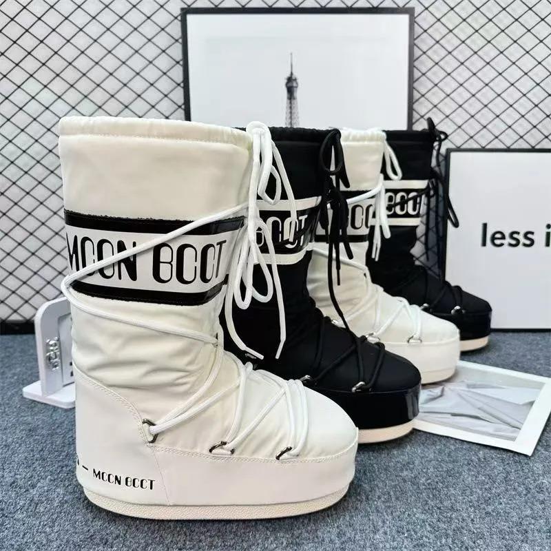 Fashion Moon Snow Boots New 2025 Winter Medium and High Tube Lace-up Cotton Shoes Non-slip Warm Ski Shoes