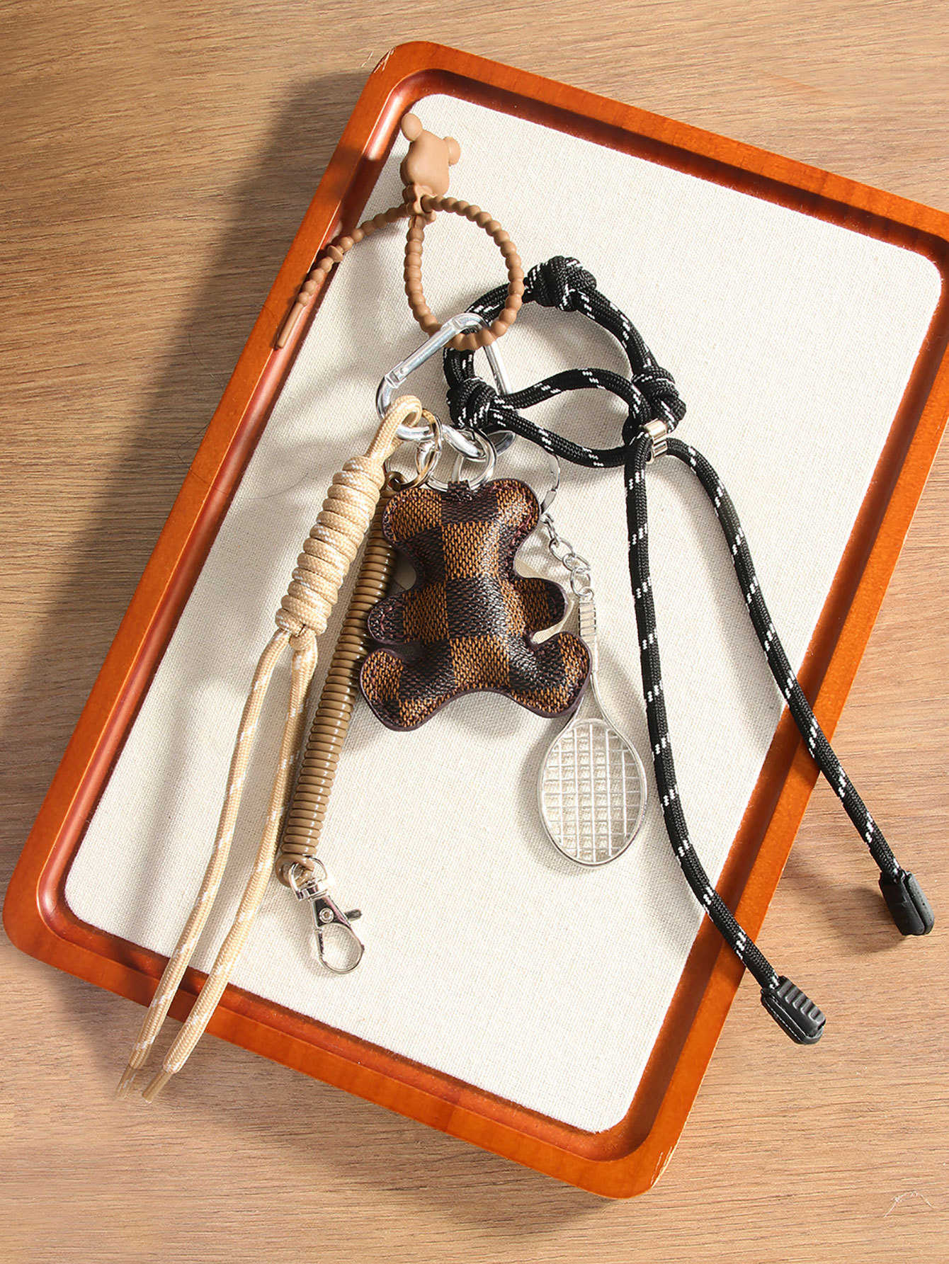 Creative Fashion Leather Bear Tennis Racket Handmade Woven Pendant Bag Lanyard H250928
